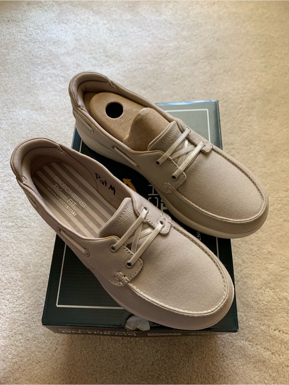 Skechers women’s Light Beige Canvas Slip-On Boat Shoes